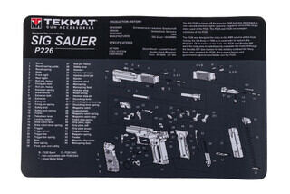 TekMat 17in handgun cleaning mat featuring an exploded view of the SIG Sauer P226 series of handguns dye sublimated graphic.
